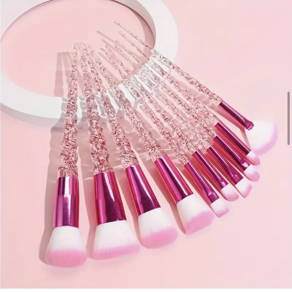 Set of 10 Makeup Brushes-Crystal Pink